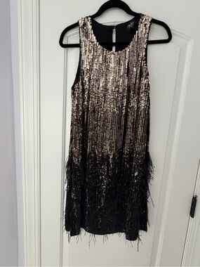 Parker Black Dress with Gold Sequin Accents